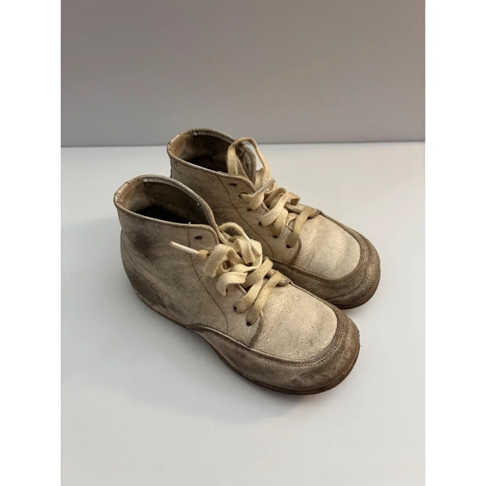 Vintage Self Starters Leather Baby Shoes White Lace Up Mid Top Boots Size 5.5 C